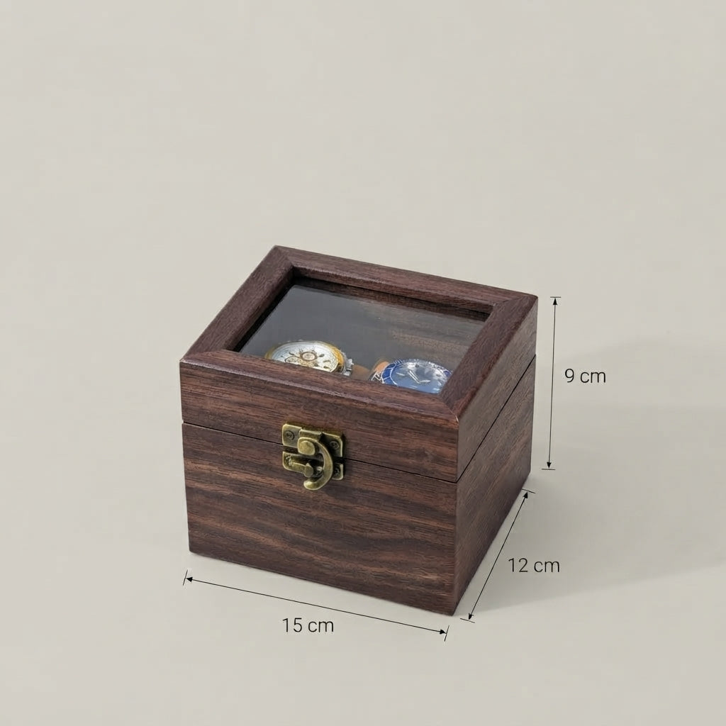Boîte à Montres 2 Compartiments – Jasmin, schéma des dimensions, finition noyer