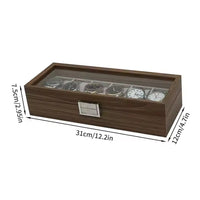 Boîte à Montres 6 Compartiments – Rivoli, schéma des dimensions, finition noyer, fermée