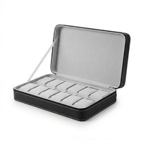 Étui à Montres 12 Compartiments – Belleville, vue de trois quarts sur fond clair, finition Noir Onyx