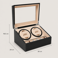 Remontoir Automatique 4 Montres + Rangement 6 Montres – Trocadéro, schéma des dimensions, finition Noir