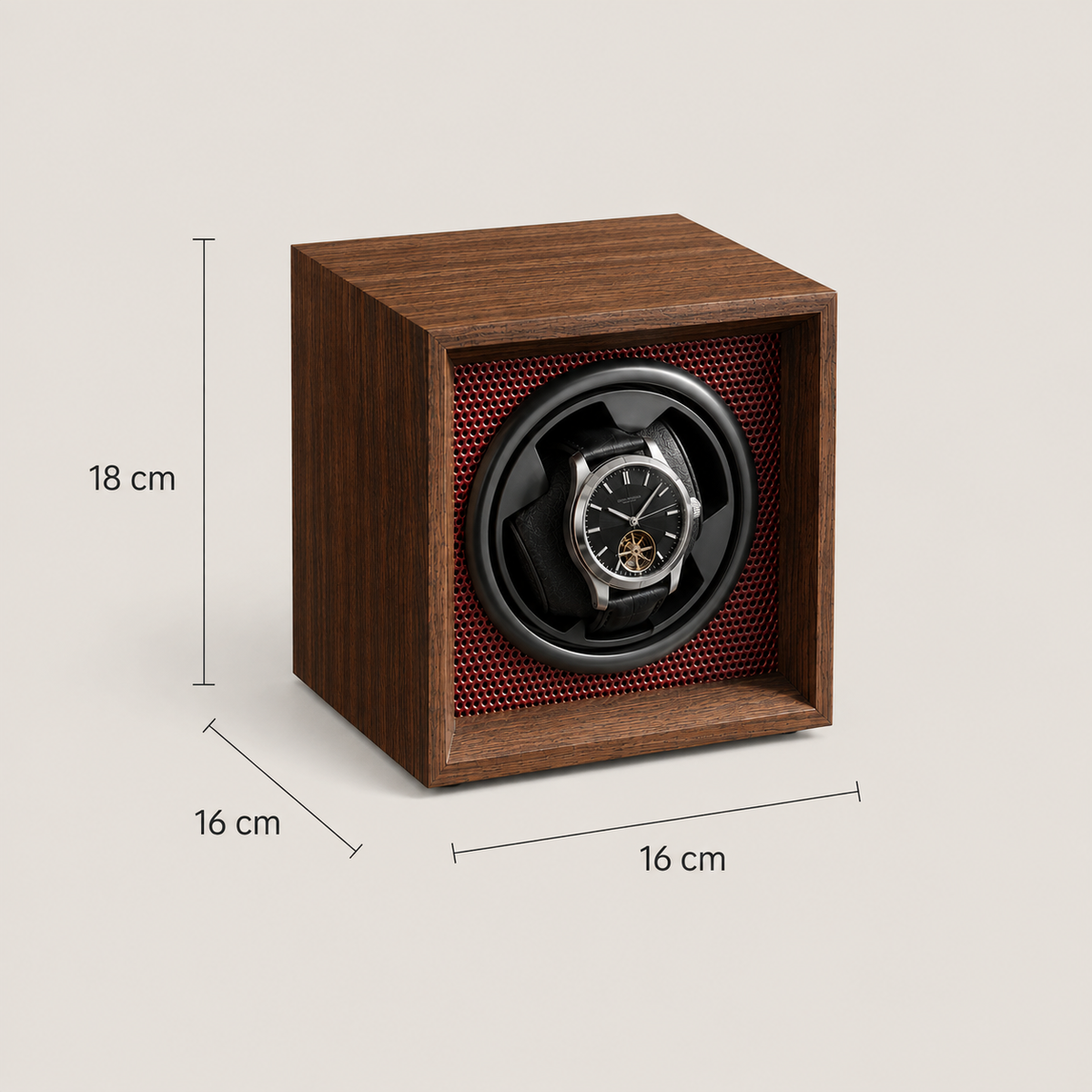Remontoir Automatique 1 Montre – Luxembourg, schéma des dimensions, finition Bordeaux, avec montres installées