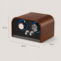 Remontoir Automatique 2 Montres – Grenelle, schéma des dimensions, finition noyer, avec montres installées