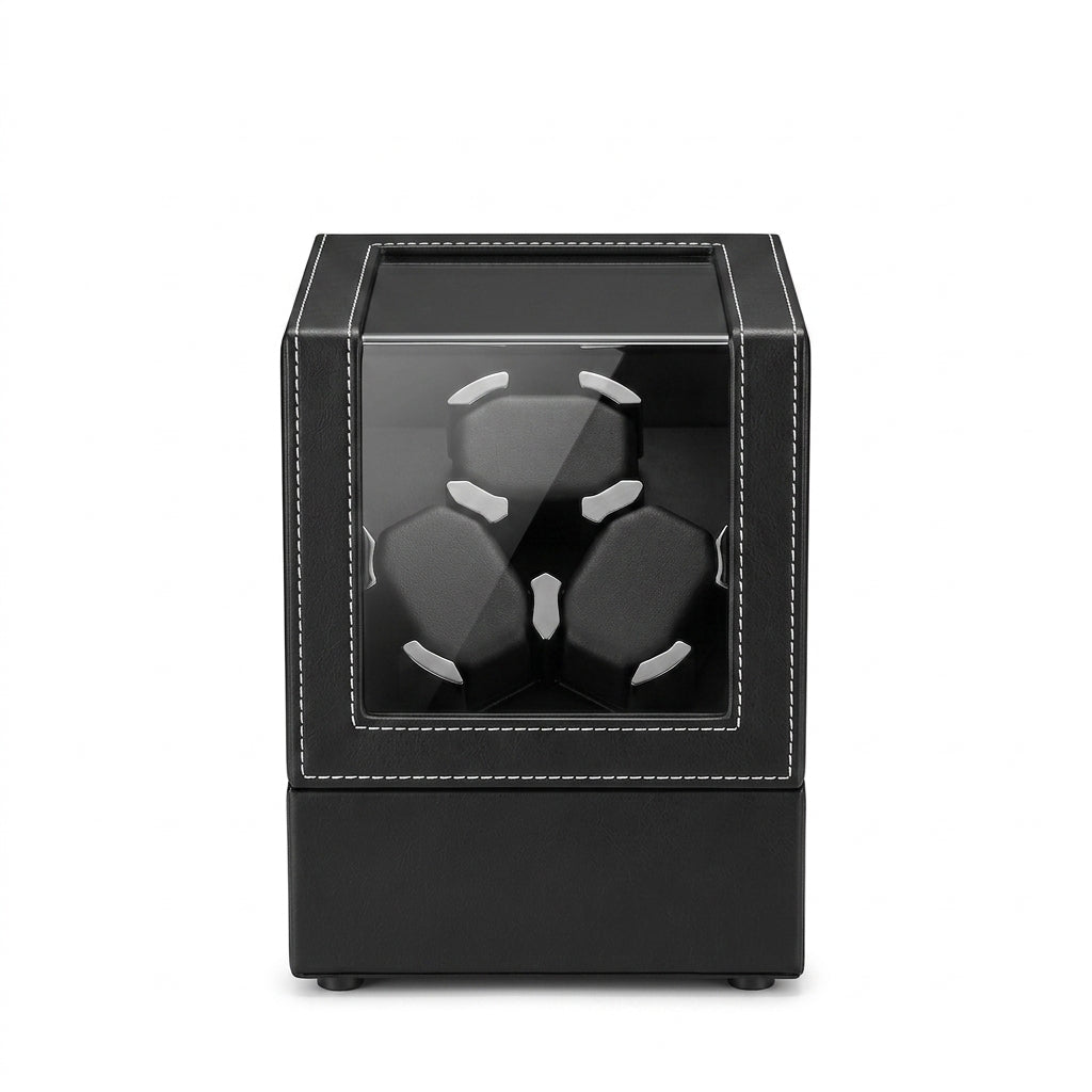 Remontoir Automatique 3 Montres – Montaigne, vue de face sur fond clair, finition noire