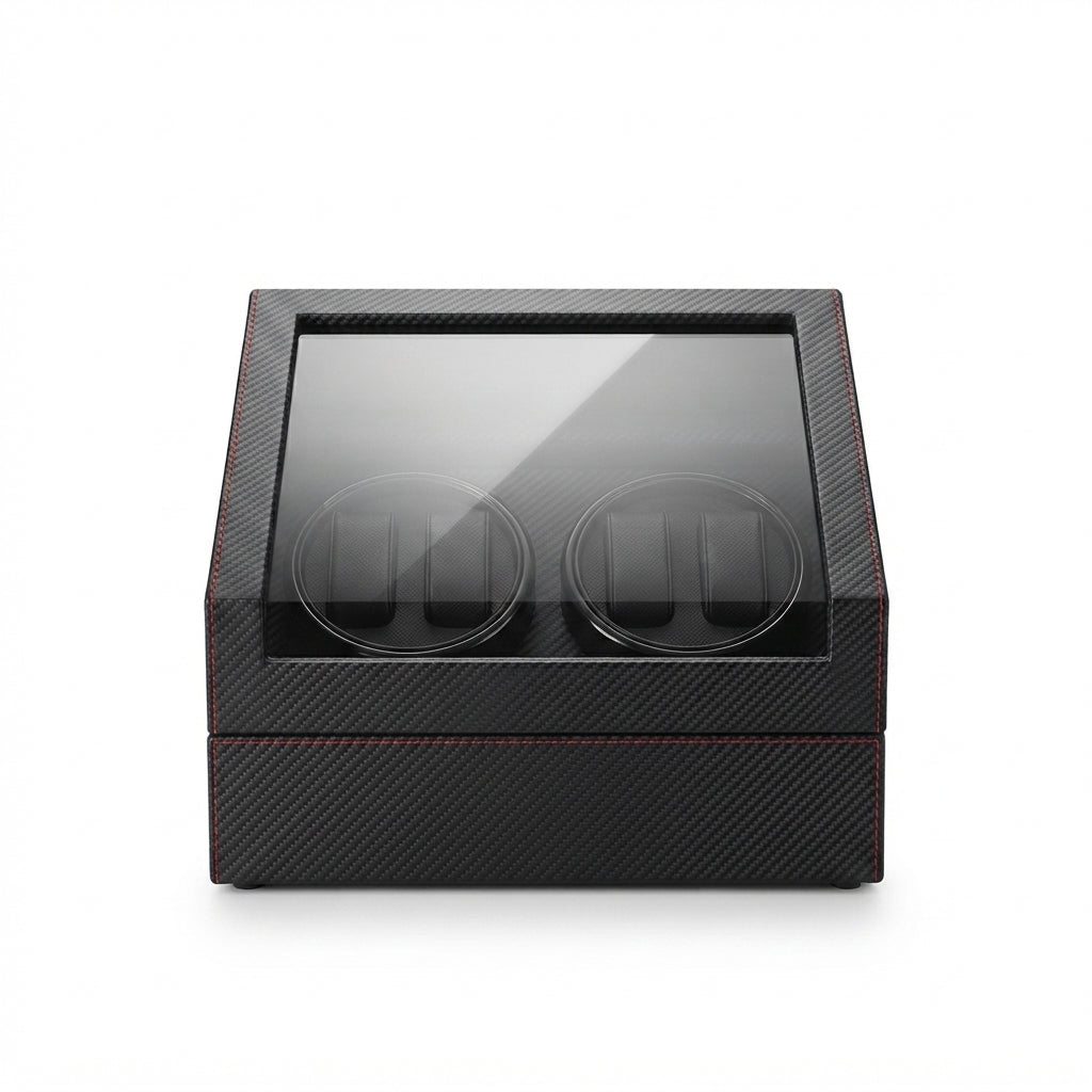 Remontoir Automatique 4 Montres + Rangement 6 Montres – Madeleine, vue de face sur fond clair, finition noire