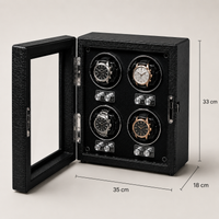 Remontoir Automatique 4 Montres – Cardinet, schéma des dimensions, finition noire, avec montres installées