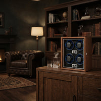 Remontoir Automatique 4 Montres – Trocadéro, mise en situation sur un bureau en bois, finition noyer