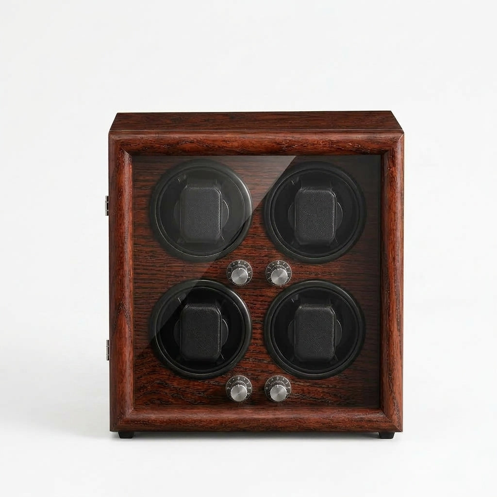 Remontoir Automatique 4 Montres – Wagram, vue de face sur fond clair, finition Bois Acajou