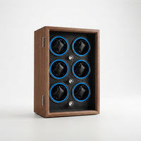 Remontoir Automatique 6 Montres – Orsay, vue de trois quarts sur fond clair, finition noyer