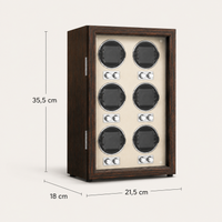 Remontoir Automatique 6 Montres – Pereire, schéma des dimensions, finition Bois Noyer & Ivoire