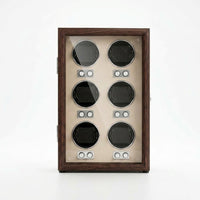 Remontoir Automatique 6 Montres – Pereire, vue de face sur fond clair, finition Bois Noyer & Ivoire