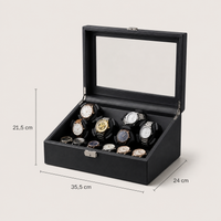 Remontoir Automatique 6 Montres + Rangement 6 Montres – Vaugirard, schéma des dimensions, finition noire, avec montres installées