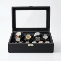 Remontoir Automatique 6 Montres + Rangement 6 Montres – Vaugirard, vue de face sur fond clair, finition noire, avec montres installées